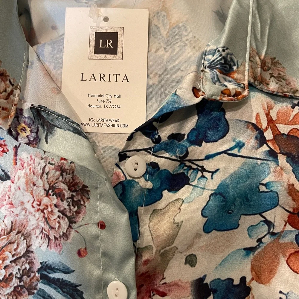 Floral Print Long Sleeve Button up Women's Casual Blouse Top Large NWT - Picture 7 of 12